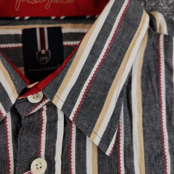 Phat Farm Men Long Sleeve Button Up Shirt Striped Western 2XL Gray Colorful - Picture 10 of 16
